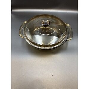 Vintage Lovenware Casserole 1.5 Qt Amber Dish Microwave/Oven Safe W (flawed) Lid